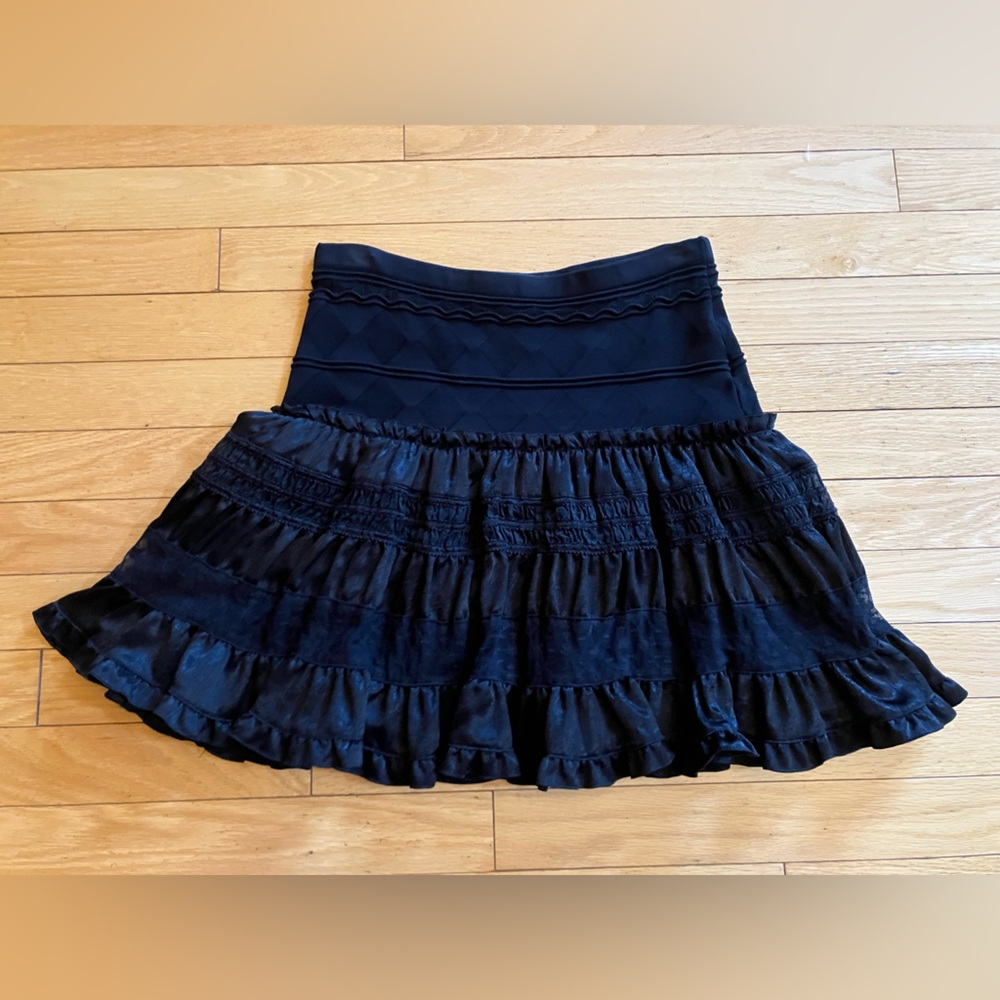 Bebe Blue Bubble Mini Skirt Ruffled Smocked